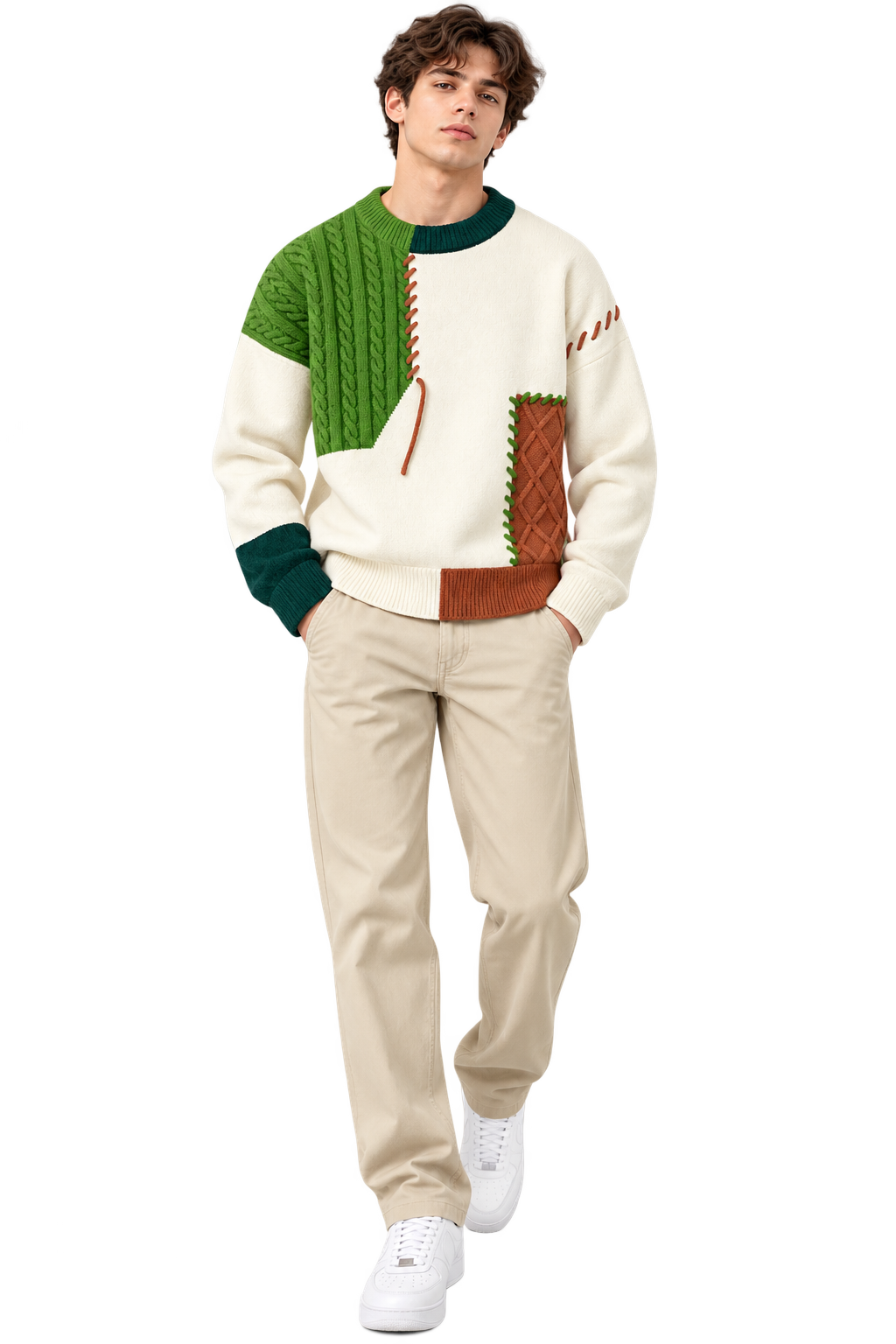 Patchwork Cable Knit Sweater