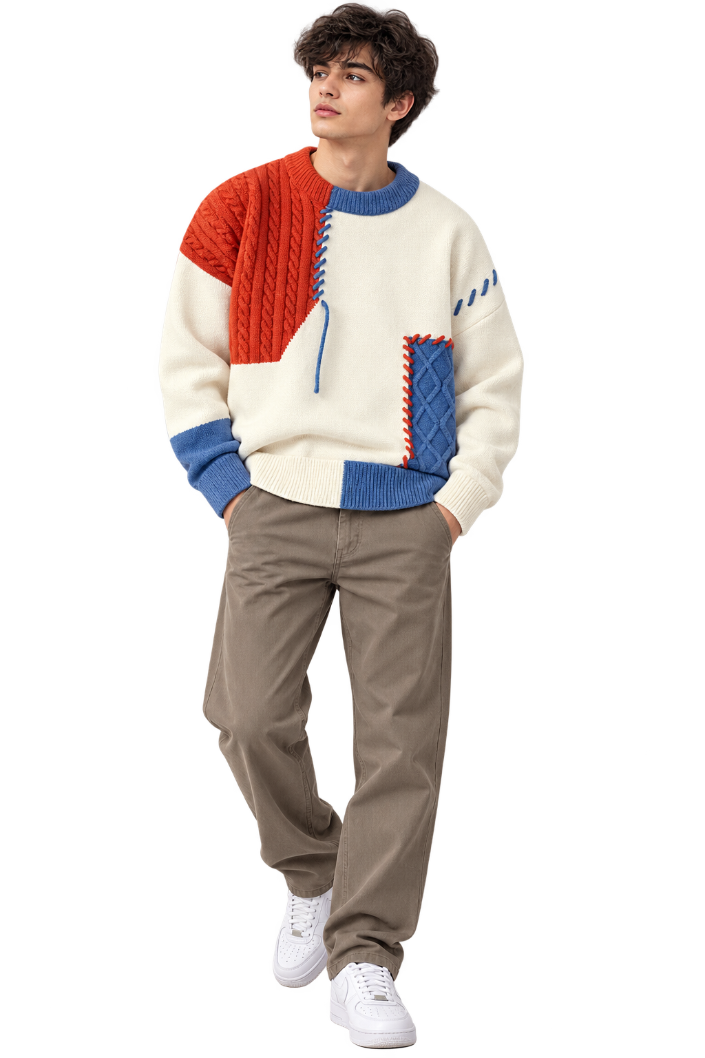 Patchwork Cable Knit Sweater